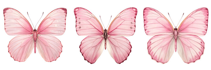 Set For pink butterflies isolated on transparent background © StockLine Studio