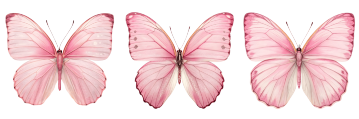 Set For pink butterflies isolated on transparent background