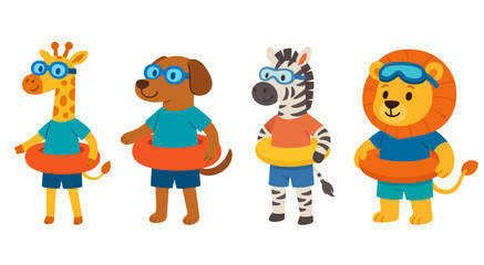 Obraz premium Cute cartoon animals in swimming outfits