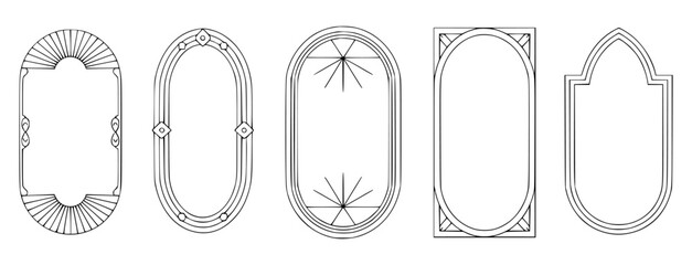 Elegant art deco frames outline illustration collection for design elements