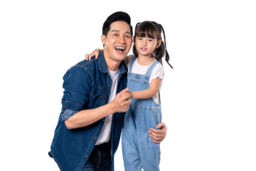Asian father and daughter posing on PNG  background	