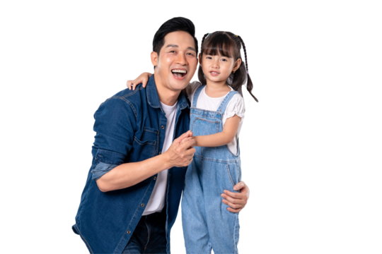 Asian father and daughter posing on PNG  background	