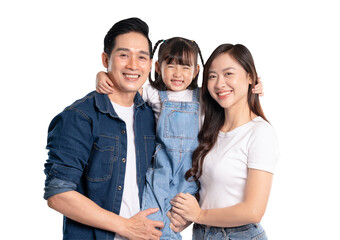 portrait of a happy asian family posing on a PNG  background	