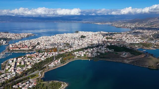 Panormic aerial view of the cityscape of Chalikda, Euboea island, Greece