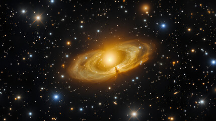 Obraz premium Glowing Gold Nebula in Dark Space