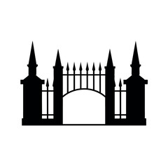 Fototapeta premium Weathered Threshold Iconic Metal Gate Emblem Old World Access Vector Logo of Vintage Metal Gate