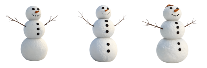 Set For Three snowmen isolated on transparent background
