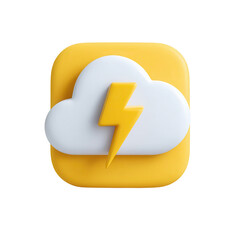 A yellow lightning bolt strikes through a white cloud on a rounded yellow square.
