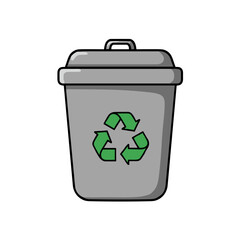 Gray recycling bin with green recycle symbol on white background  