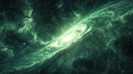 Fototapeta premium Emerald Swirling Galaxy in Deep Space space galaxy emerald swirling nebula universe cosmic astronomy