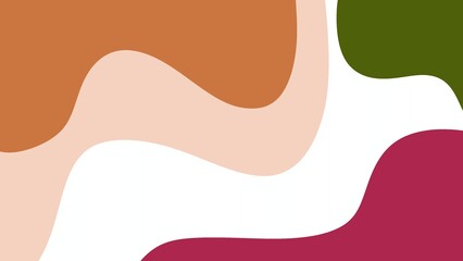 Organic abstract background featuring wavy forms in earthy orange, green, beige, and red tones on white space  
