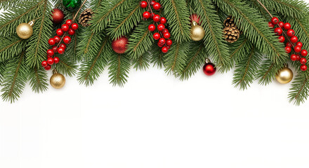 Watercolor vector Christmas card with fir branches and copy space.