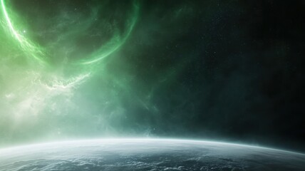Cosmic Horizon with Vibrant Green Nebula nebula horizon cosmic green vibrant space astronomy cosmos