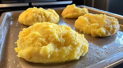 Uncooked Cornmeal Cakes On Baking Sheet