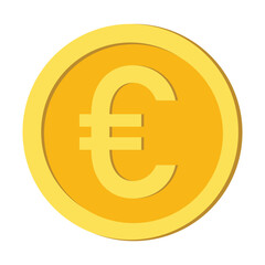 Euro currency symbol on gold coin icon