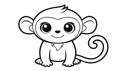 Obraz premium Cute Cartoon Monkey Outline with Big Eyes and Curly Tail