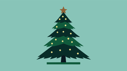 Minimalist Christmas Tree Illustration with Star and Lights on Teal Background