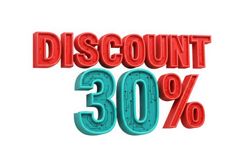 Eye-Catching 3D Rendered "Discount 30%" on Black Background - Perfect for Online Sales Promotions, Technology Product Launches, and Cyber Monday Advertising
