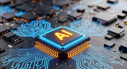 Ai Processor Chip Close-up with Circuit Board Design