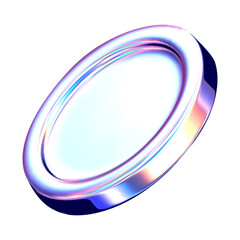 3d neon coin isolated on transparent background. Holographic shape. Vector illustration