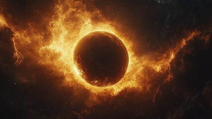Fiery Planet or Star in Cosmic Nebula planet star fiery nebula cosmic space universe cosmos sun fire
