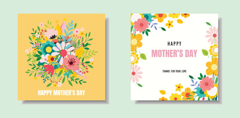 Happy Mother's Day Floral Greeting Cards, Vector Illustration