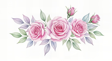 watercolor flowers. floral illustration, Leaf, Botanic composition for wedding or greeting card. branch of flowers - abstraction rosesleaf. collection garden and wild, forest herb, flowers, exotic lea