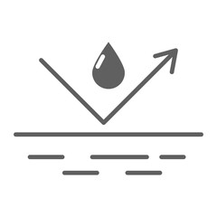 Waterproof icon water protection, surface protection from liquid. Line arrow and water drop. Weather protection symbol. Rainproof material. Simple resistant defense.