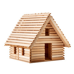 wooden popsicle stick house with slanted roo transparent background