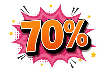 Flash Sale! Get a Blasting 70% Off with Comic-Style Pop Art Design on Black Background, perfect for Promotional Banners, Social Media Posts and Advertising Campaigns!