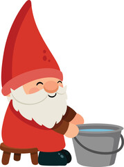 Happy Garden Gnome with a Water Bucket