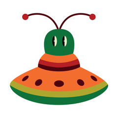 Colorful Alien Spaceship Isolated Vector Illustration for Kids.  Ideal for children's designs, animations, or fun educational materials.