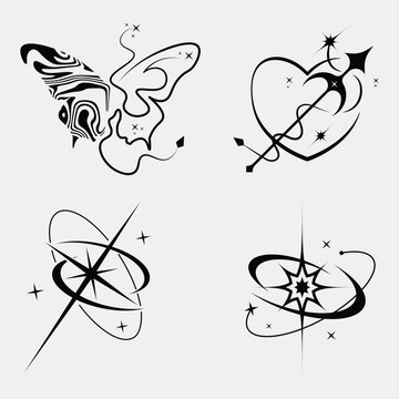 Y2K Retro futuristic elements vector for T-Shirt street wear fashion design