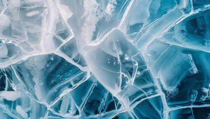Turquoise ice surface showing stunning cracks and textures creating beautiful patterns