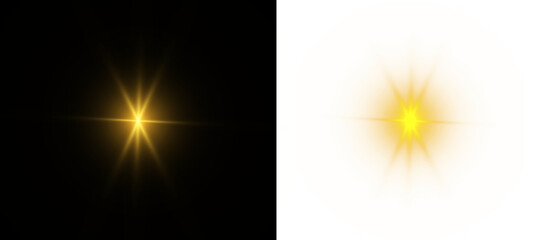 PNG yellow glow with sparkle and golden star light flare on transparent background, dust and glitter shine with bright explosion magic spark and festive mood PNG.