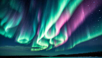 Northern lights illuminating winter night sky with vivid colors