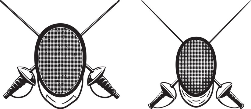 Fencing Mask and Swords Silhouette - Sports Equipment Vector Clipart