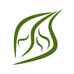 Minimalist Green Leaf Line Art Vector Icon