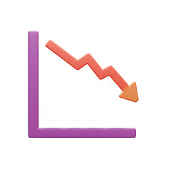 Illustration of a financial decline chart with a red arrow pointing downwards, business concept