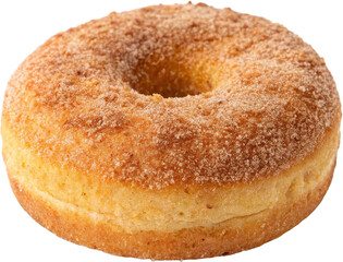 A freshly baked golden brown donut coated in a delightful cinnamon sugar blend creating a classic and irresistible treat