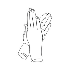 Continuous line drawing of two hands clapping high five gesture. Business teamwork success sketch art editable stroke vector illustration