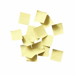 Fototapeta premium Scattered Yellow Sticky Notes on a Blue Transparent background