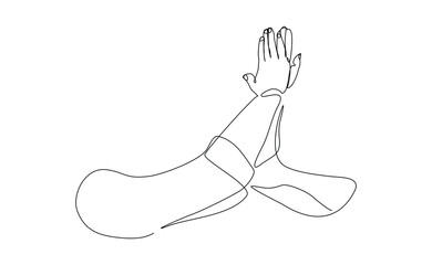 Continuous line drawing of two hands clapping high five gesture. Business teamwork success sketch art editable stroke vector illustration