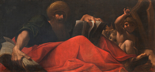 PIACENZA, ITALY - MAY 19, 2025: The painting of King David in the Cathedral - Cattedrale di Santa Maria Assunta e Santa Giustina by De Longe Robert - Fiammingo (1646 - 1709)