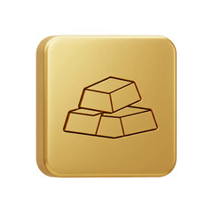 Golden square icon featuring stacked gold bars representing wealth and financial investments