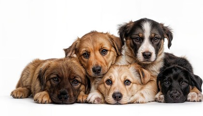A Blissful Group of Puppies Against a Pure White Backdrop Adorable Canines Radiating Joy and Playfulness in a Minimalist Setting
