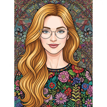 Artistic Portrait of Blonde Girl in Floral Clothing