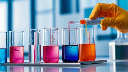 Scientific Experiment Colorful Chemical Reactions in Laboratory