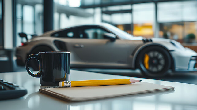 Yellow Pencil on Beige Notepad Beside Black Coffee Mug on White Desk