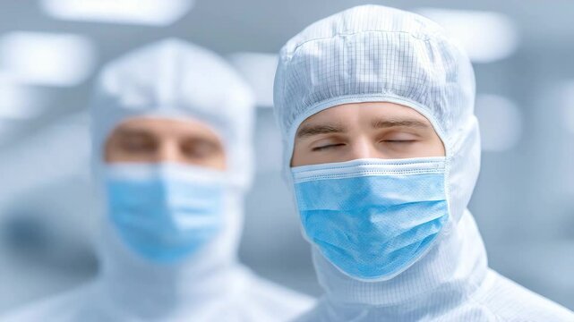 Safety First: Two figures, clad in advanced protective suits, embodying a message of precision and meticulousness in a high-tech industrial setting, underscored by the commitment to utmost safety.